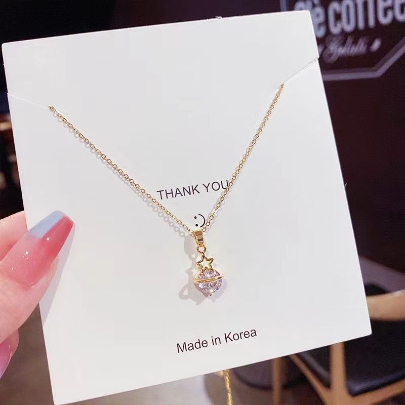 Simple Graceful Korean Style Pentagram Zircon Pendant Fashion Personalized Necklace