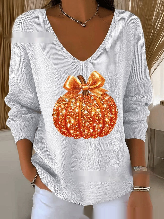 Women's Halloween Women's Printed Wear V-neck Imitation Sweater