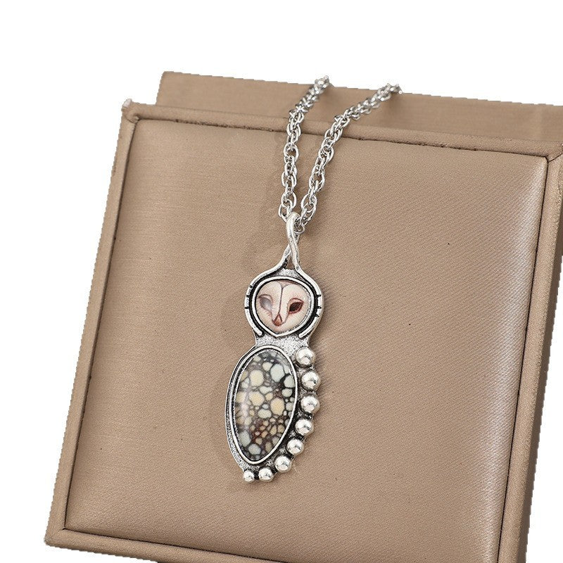 Vintage Animal Owl Pendant With Turquoise Alloy Necklace
