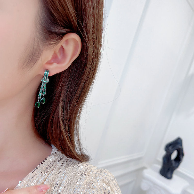 Knot Drop Earrings With Silver Needle And Zircon Inlaid