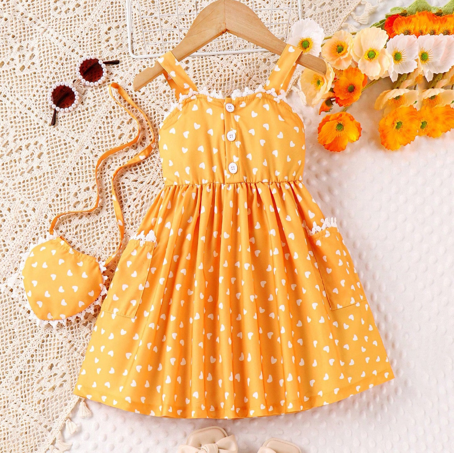 Polyester Children's Heart Printing Stitching Lace Hanging A- Line Skirt