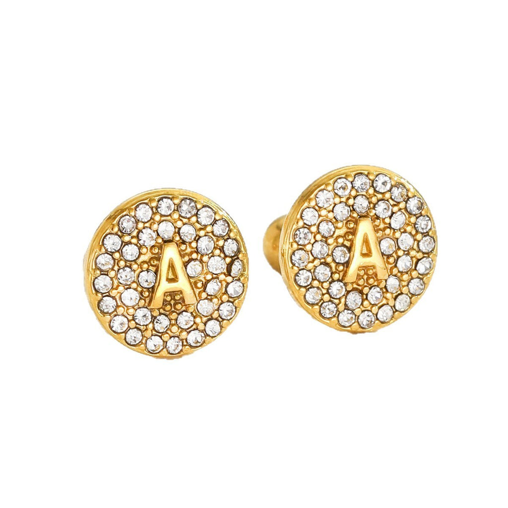 Micro Inlaid Zircon Round English Letters Stainless Steel Studs