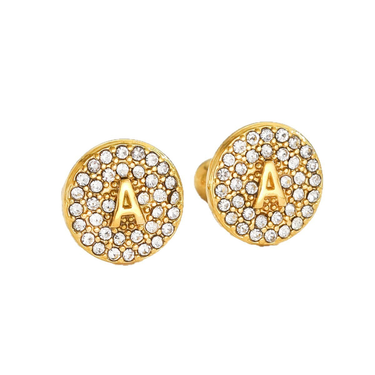 Micro Inlaid Zircon Round English Letters Stainless Steel Studs
