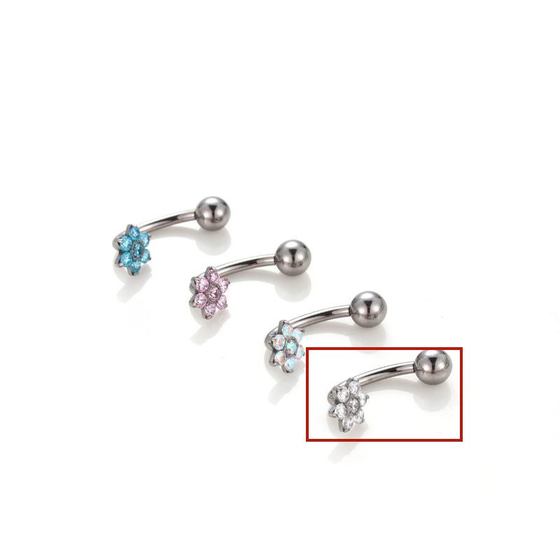 G23 Titanium Inlaid Zircon Flower Internal-thread Navel Piercing