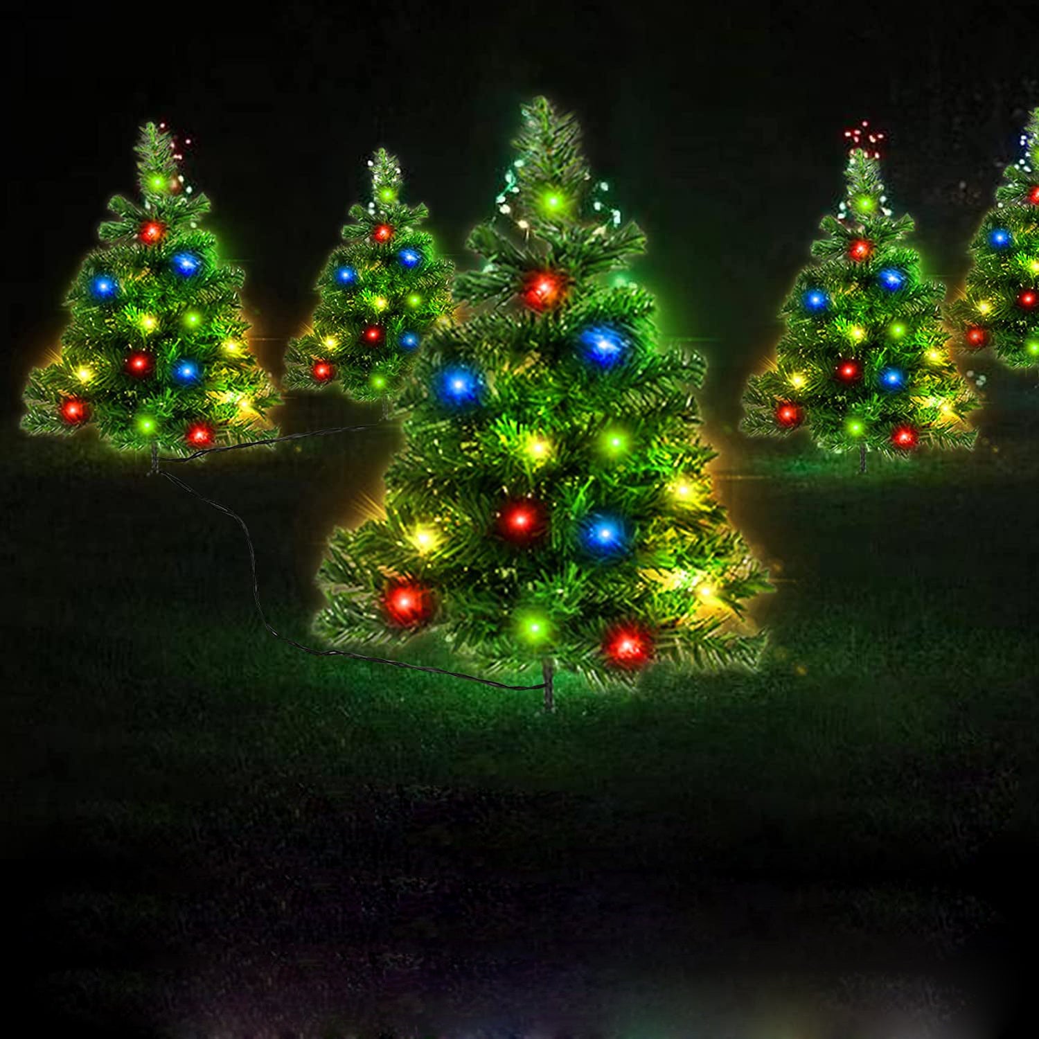 2 Packs Solar Christmas Tree, Solar Powered Pathway Christmas Tree With Multicolored LED Lights, So