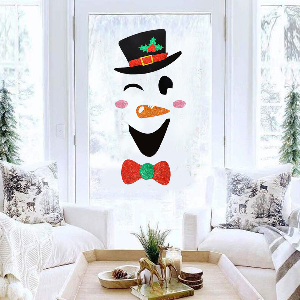 2 Packs Christmas Door Stickers Santa Claus Snowman Cartoon Felt Wall Stickers Xmas Home Refrigerator Garage Door Wall Window Decoration For Christmas New Year Party Supplies