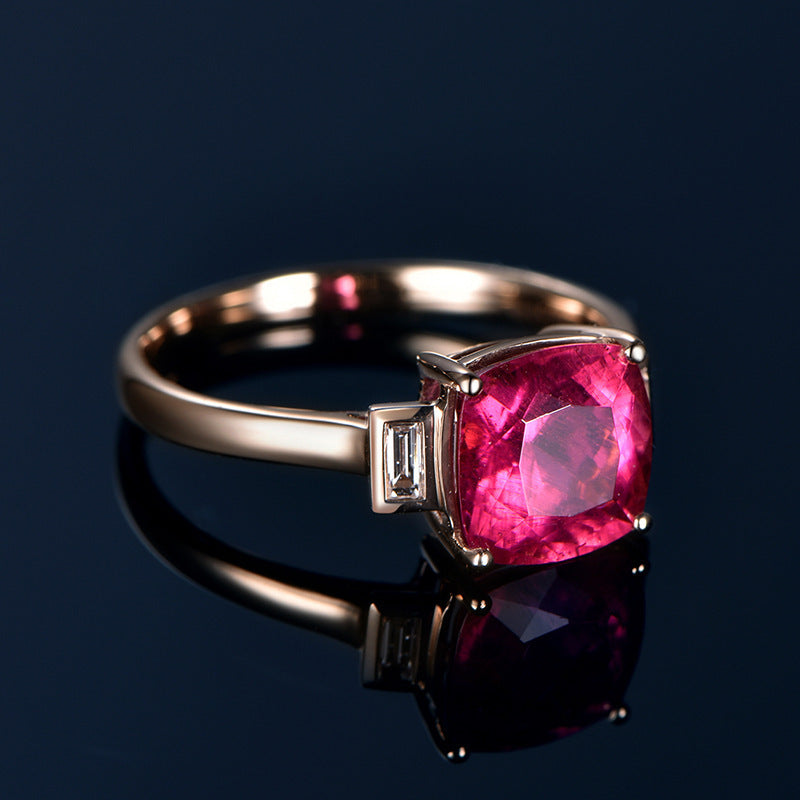 Square Princess Rose Red Diamond Open Ring