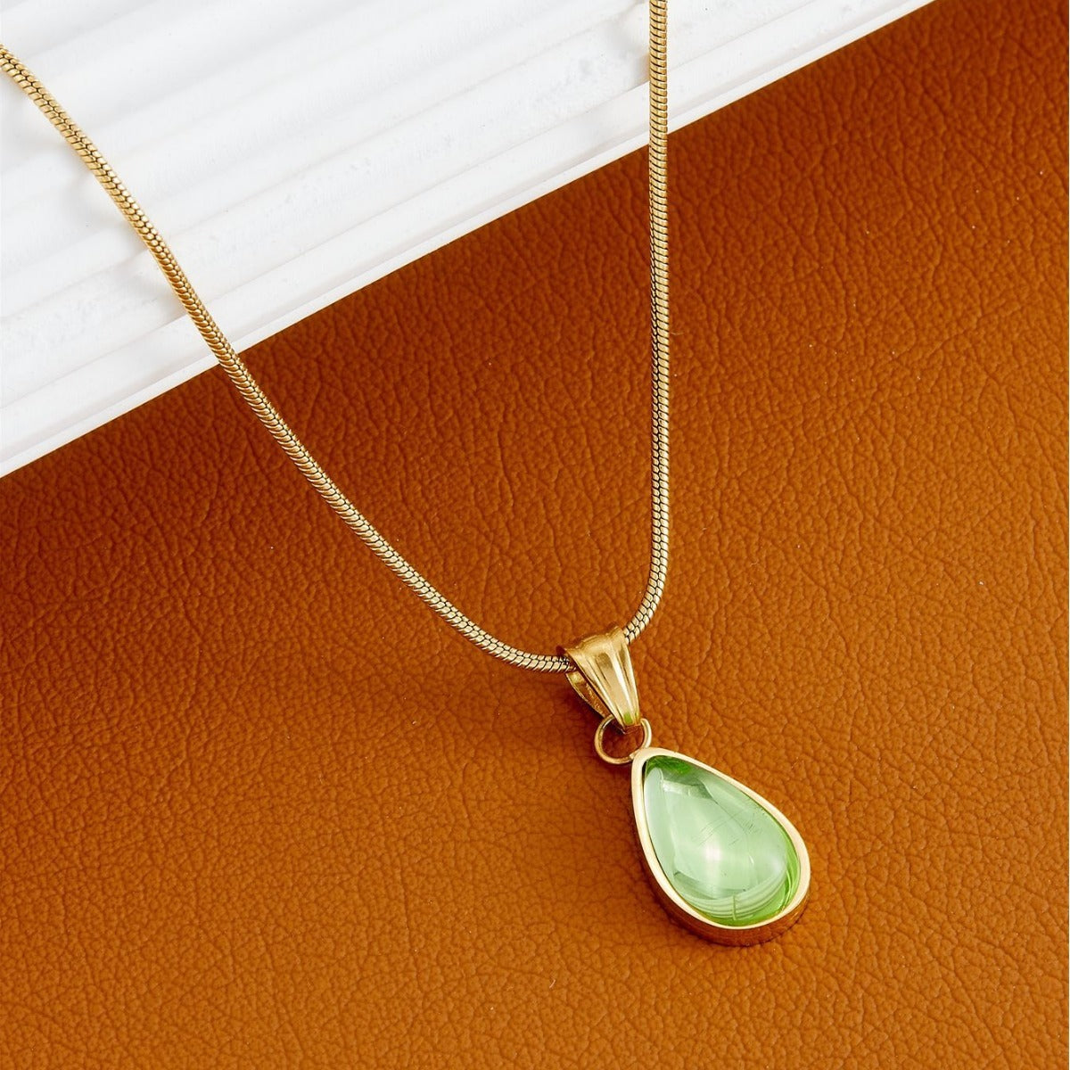 French Retro Olive Green Blue Drop Pendant Necklace