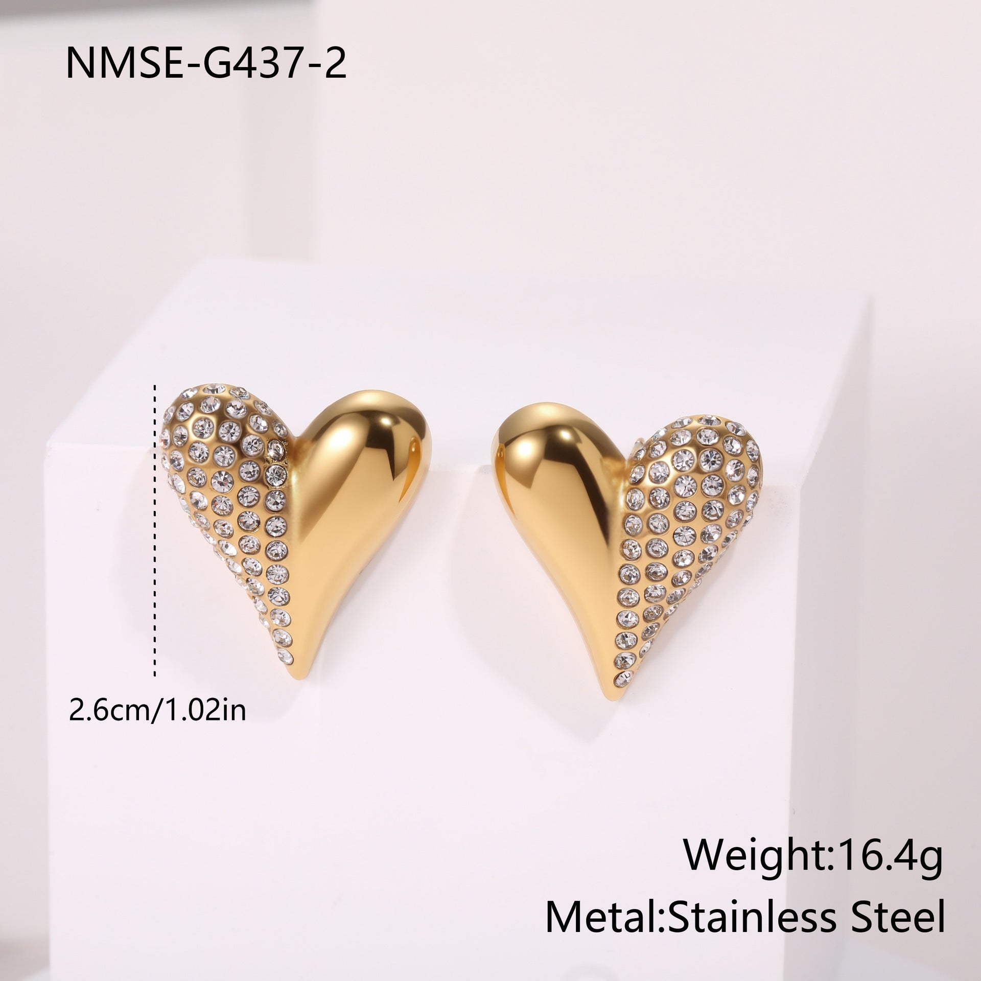 European And American Fashion Love Heart-shaped Diamond Stud Earrings Stainless Steel