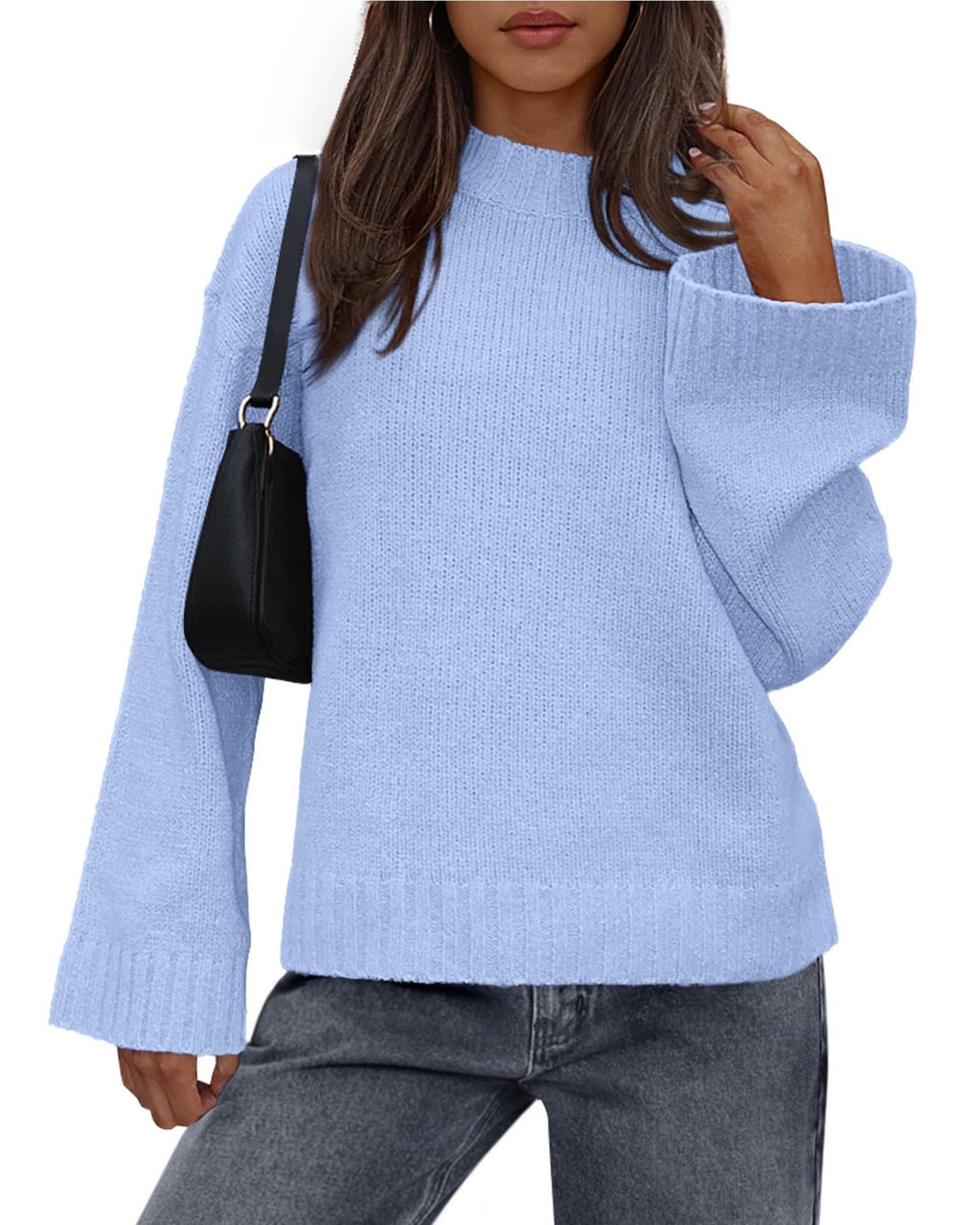Casual Round Neck Solid Color Knitted Sweaters Women's Clothing