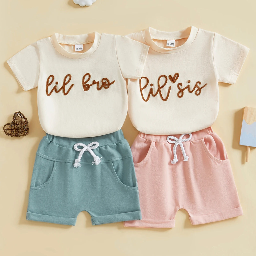 Children's Casual Printed Short Sleeved Shorts Set