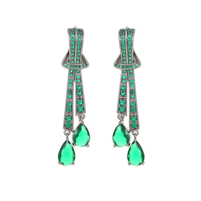 Knot Drop Earrings With Silver Needle And Zircon Inlaid