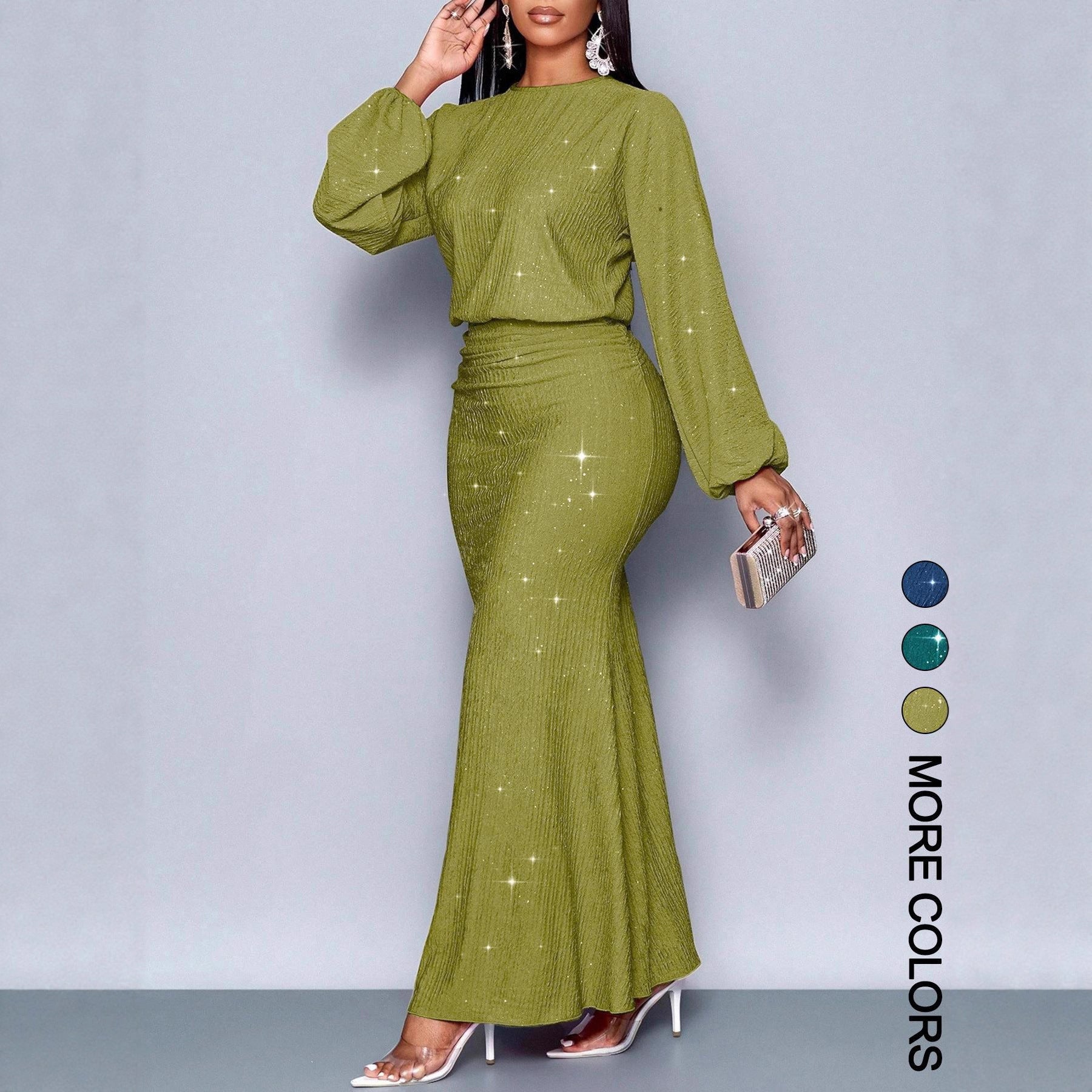 Hot Beads Long-sleeved Fishtail Dress Women