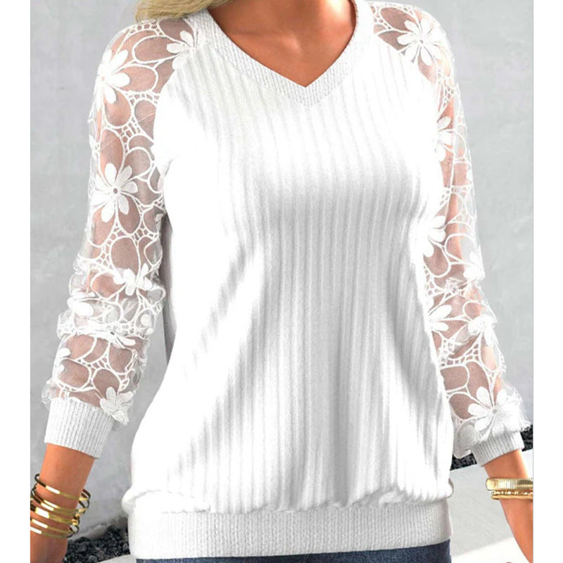 Women's Solid Color Lace Transparent Sweater