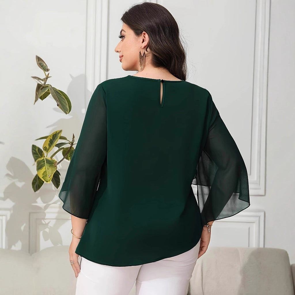 Elegant Fashion Casual Style Plus Size Chiffon Petal Sleeve Short Sleeve T-Shirt