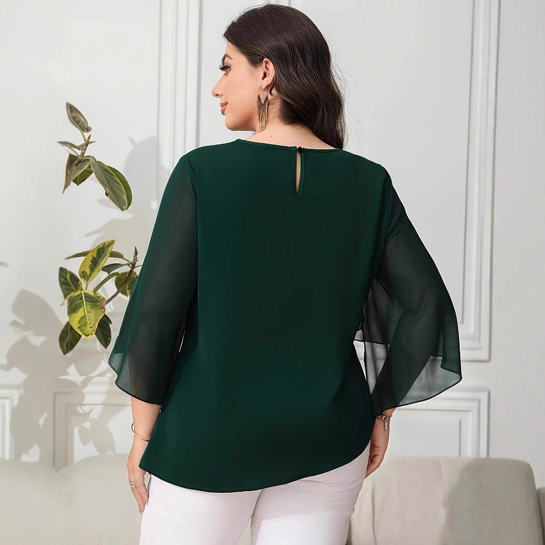 Elegant Fashion Casual Style Plus Size Chiffon Petal Sleeve Short Sleeve T-Shirt