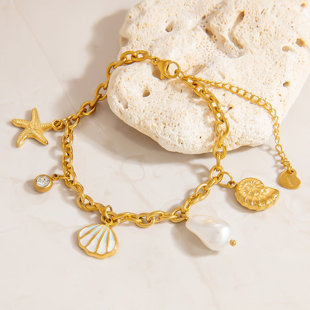 Ocean Style Shell Pendant 18K Gold Titanium Steel Bracelets