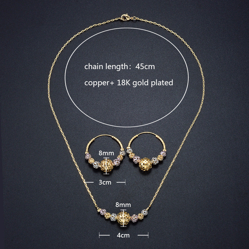 Multicolor Cutout Round Beads Necklace And Earrings Suite Necklace Jewelry