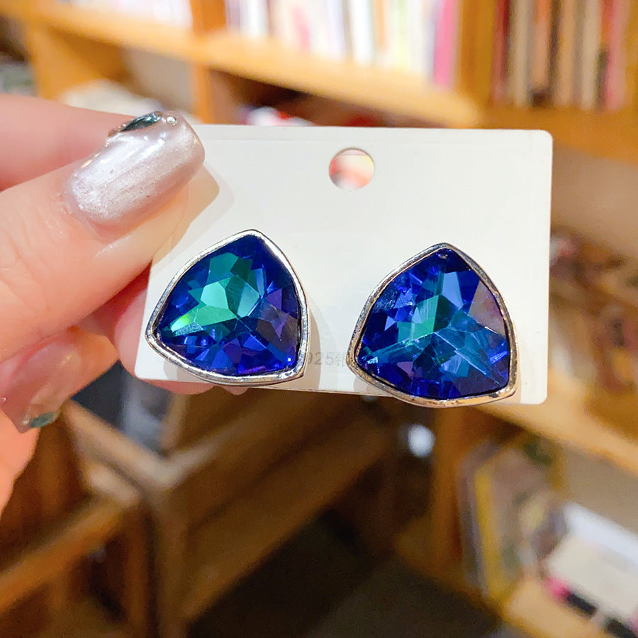 Light Luxury Heart-shaped Zircon Round Triangle Water Drop Ear Studs Personalized Minority