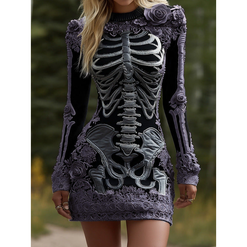 Halloween 3D Printed Long Sleeve Narrow Dress