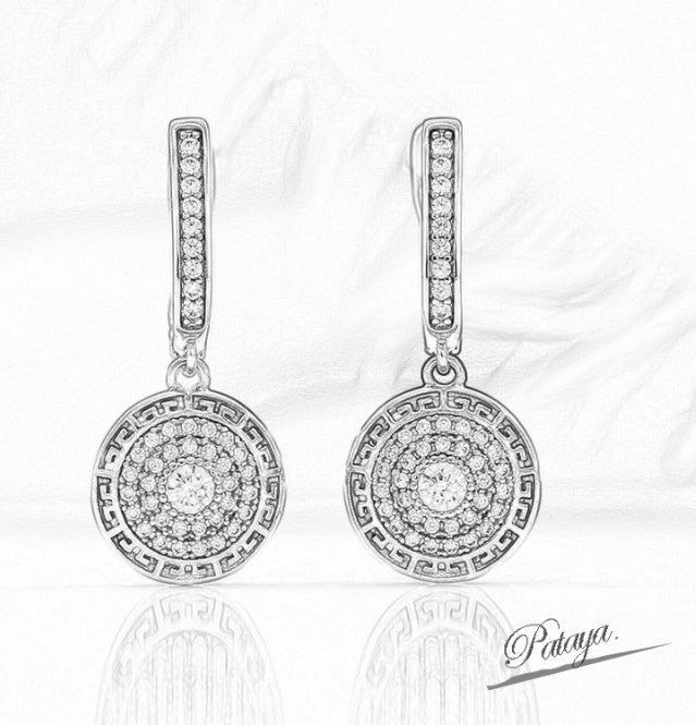 Full Diamond Round Earrings Champagne Gold Plated