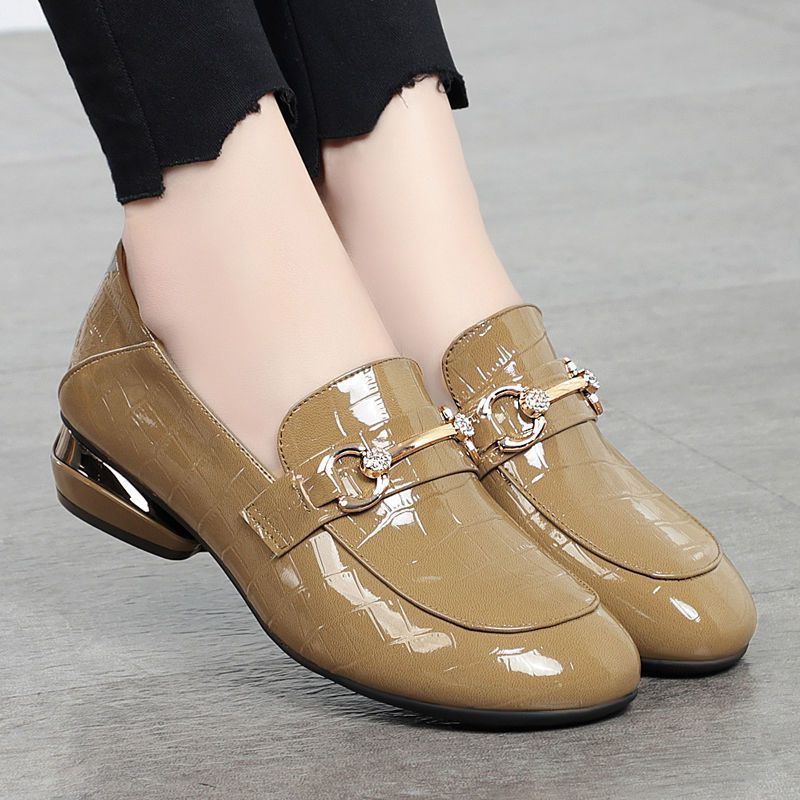 Soft Leather British Style Leather Shoes Shiny Leather Slip-on Two-way Shoes