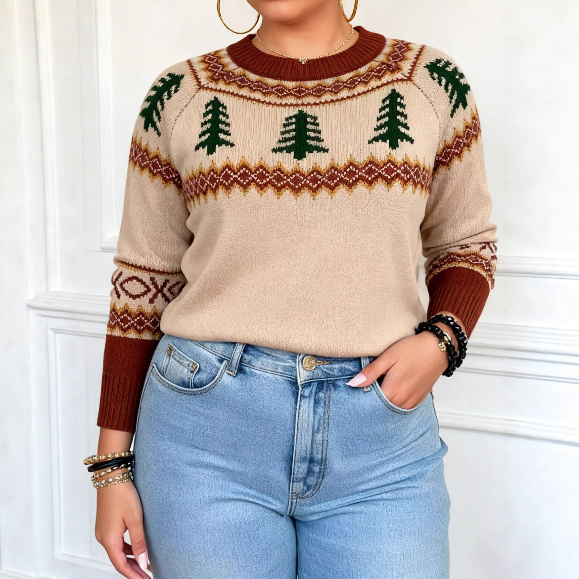Christmas Tree Brocade Sweater Female