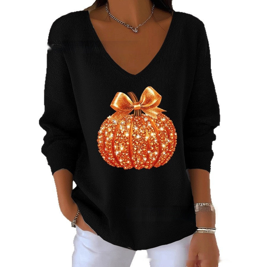 Women's Halloween Women's Printed Wear V-neck Imitation Sweater