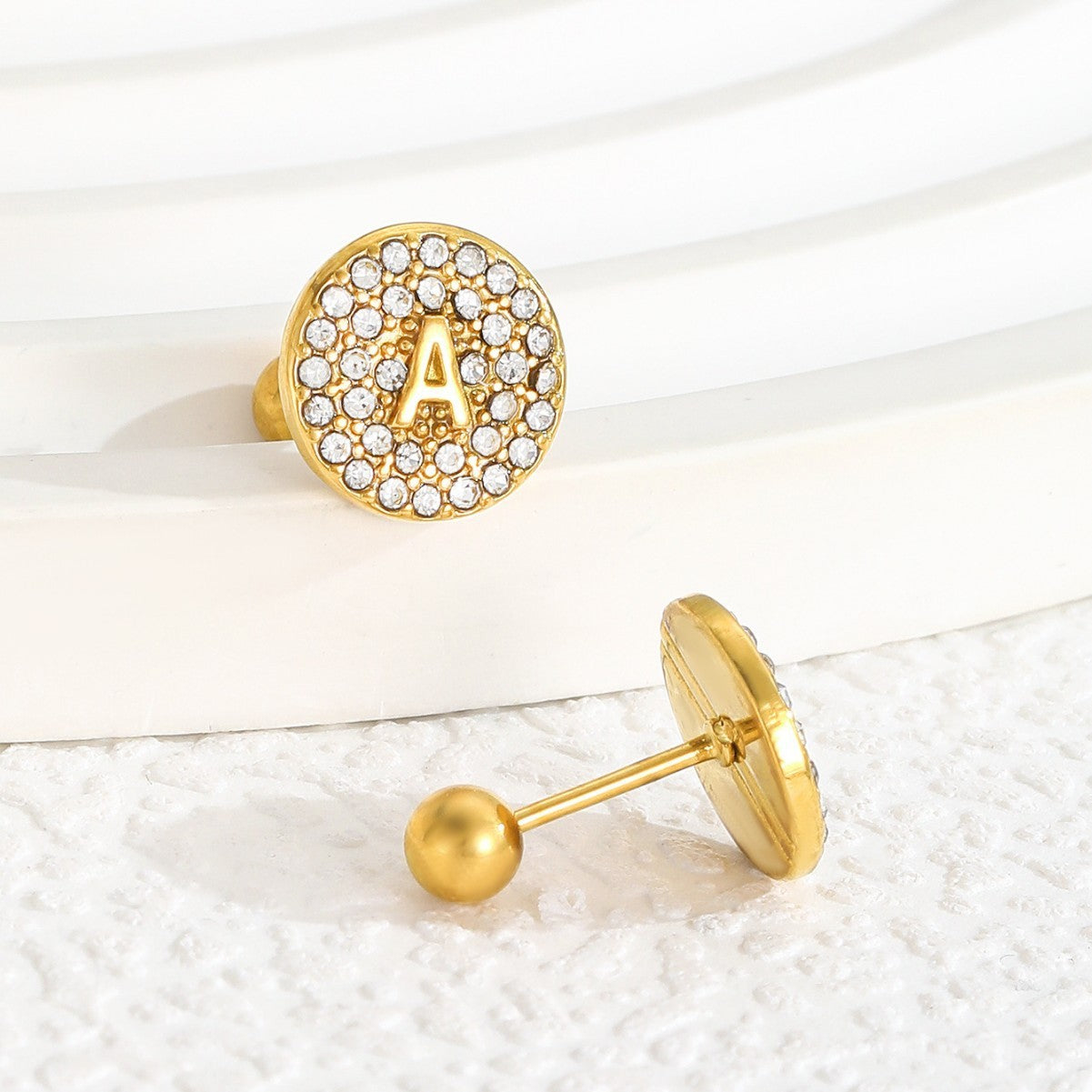Micro Inlaid Zircon Round English Letters Stainless Steel Studs