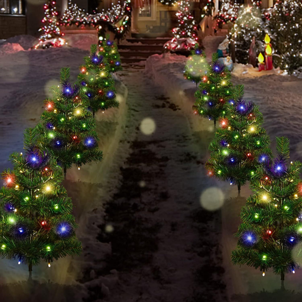 2 Packs Solar Christmas Tree, Solar Powered Pathway Christmas Tree With Multicolored LED Lights, So