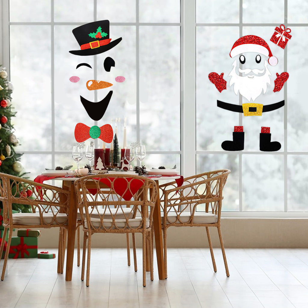 2 Packs Christmas Door Stickers Santa Claus Snowman Cartoon Felt Wall Stickers Xmas Home Refrigerator Garage Door Wall Window Decoration For Christmas New Year Party Supplies