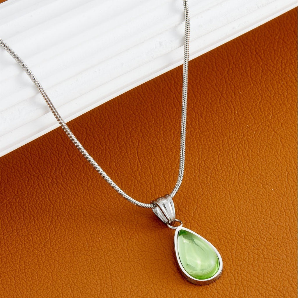 French Retro Olive Green Blue Drop Pendant Necklace