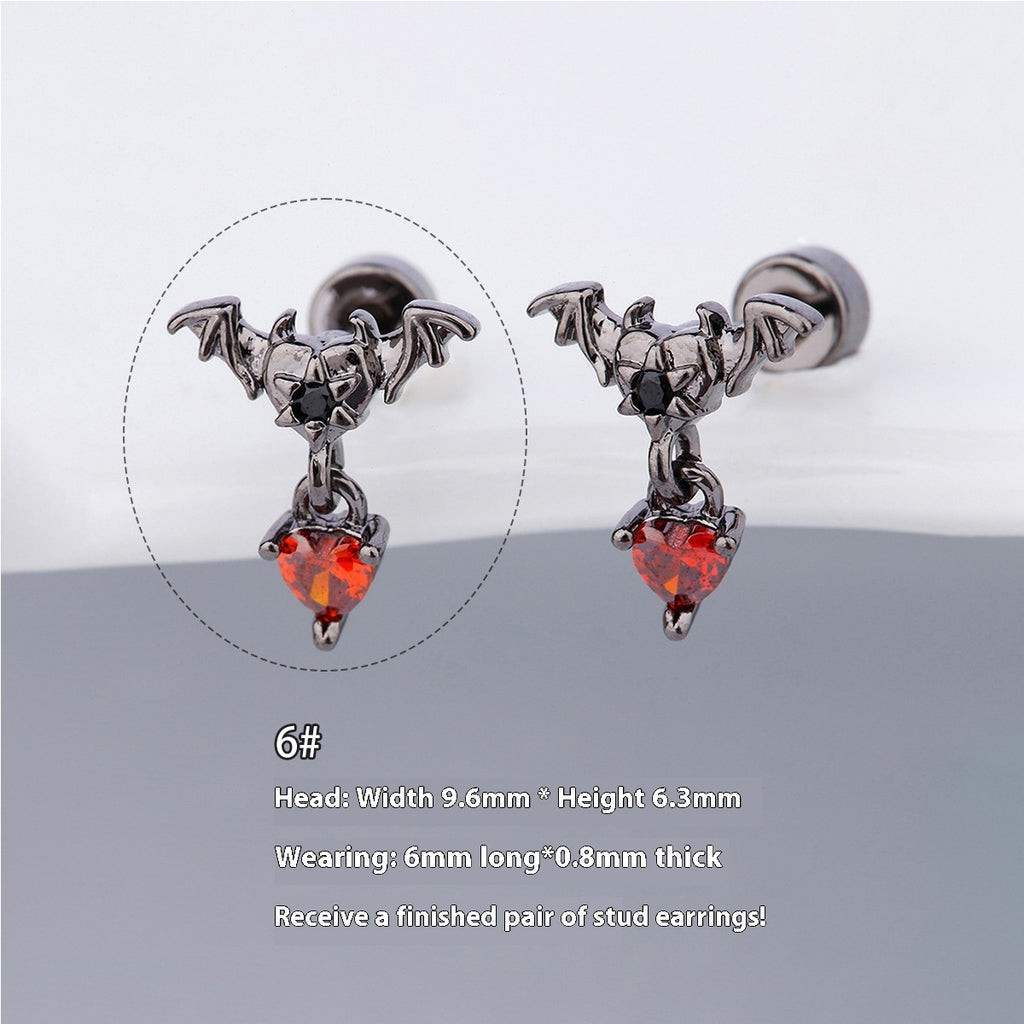 Halloween Demon Butterfly Heart-shaped & Red Cool Skull Devil Eye Earring