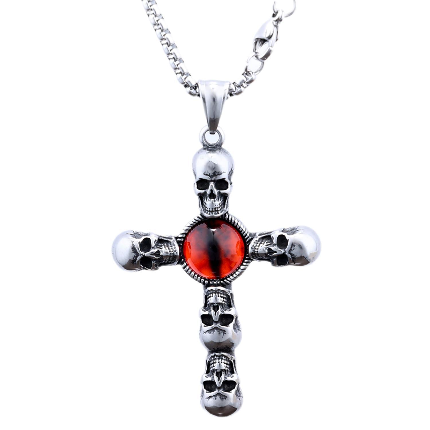 Skull Red Eye Cross Polished Men's And Women's Pendants