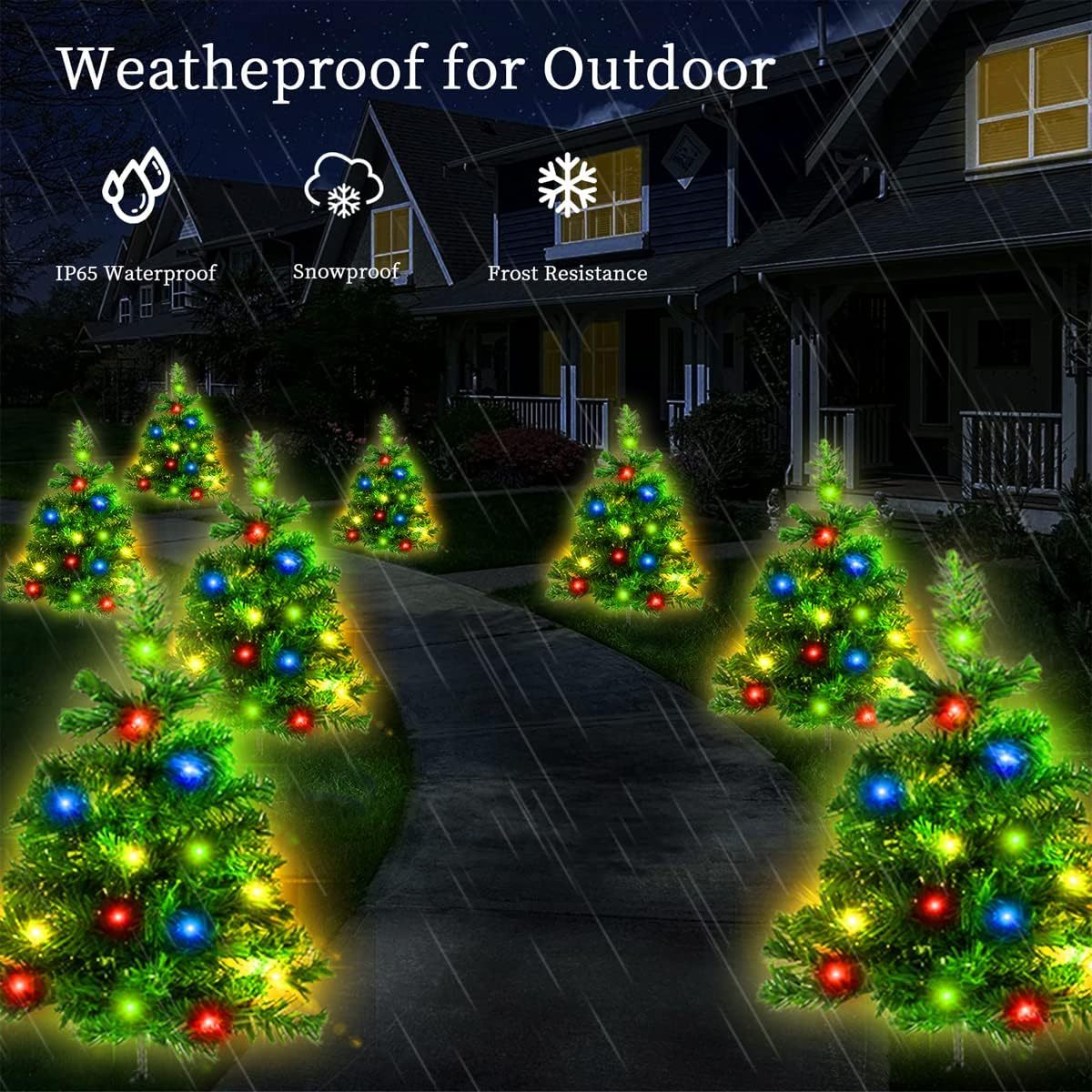 2 Packs Solar Christmas Tree, Solar Powered Pathway Christmas Tree With Multicolored LED Lights, So