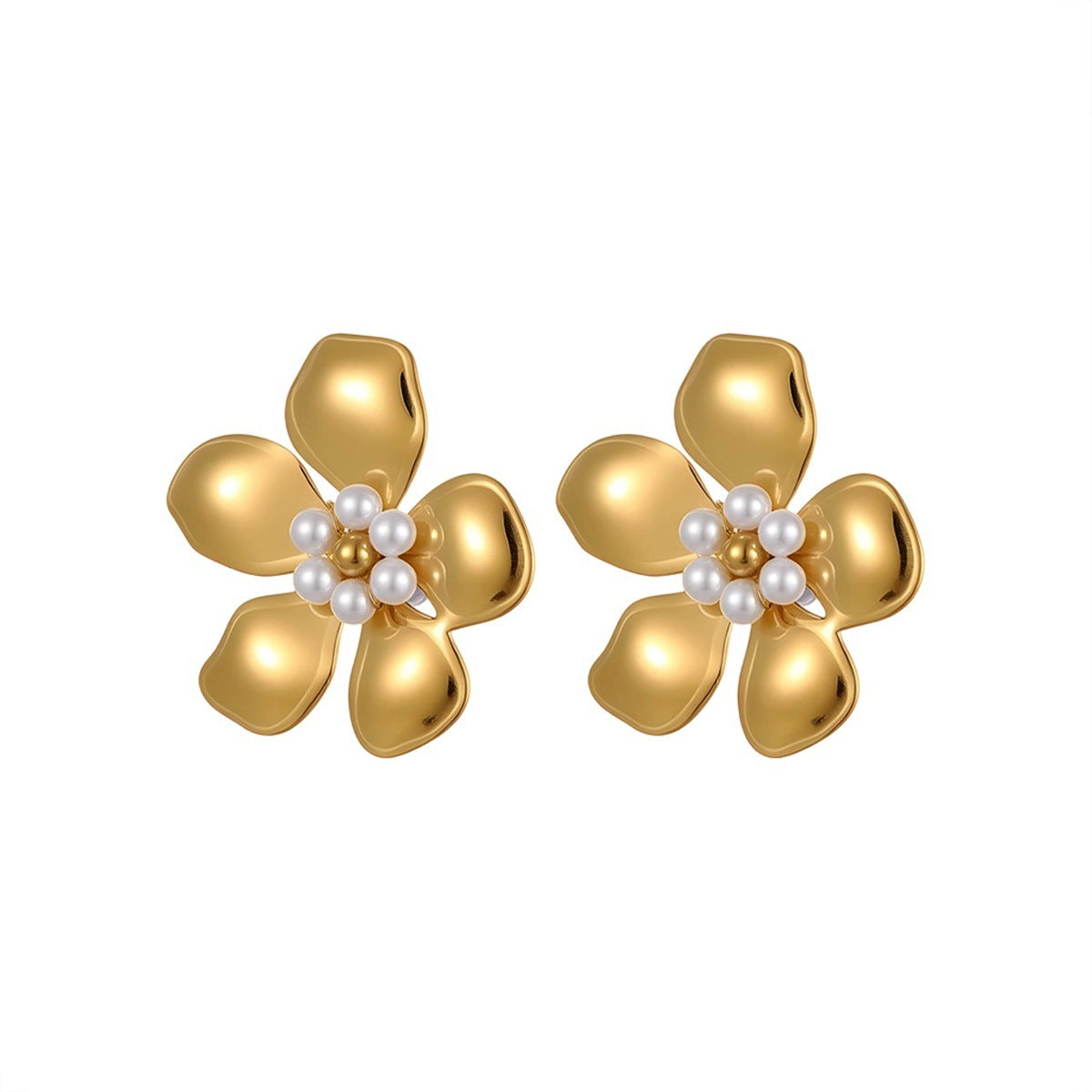 Flower Stringed Pearls Stud Earrings