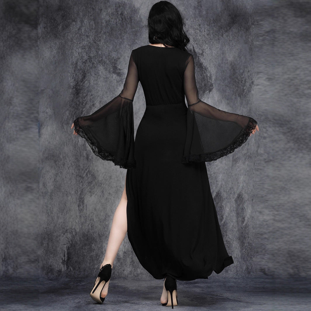Gothic Dark Split Flare Sleeve Lace Stitching Dress