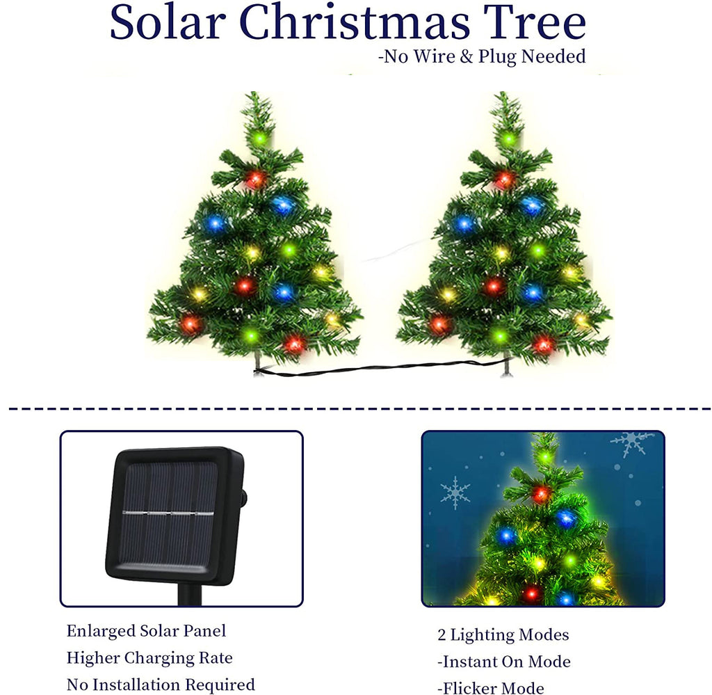 2 Packs Solar Christmas Tree, Solar Powered Pathway Christmas Tree With Multicolored LED Lights, So