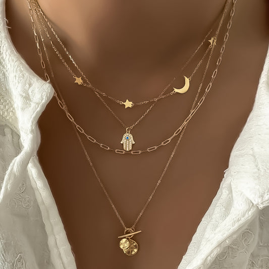 Retro Creative Palm Star Moon Necklace Fashion Personality Female Necklace
