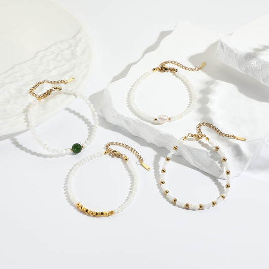 New Special-interest Design Stainless Steel Golden Balls Spacer Bone Joint Shell Beads Women's Fashion Necklace