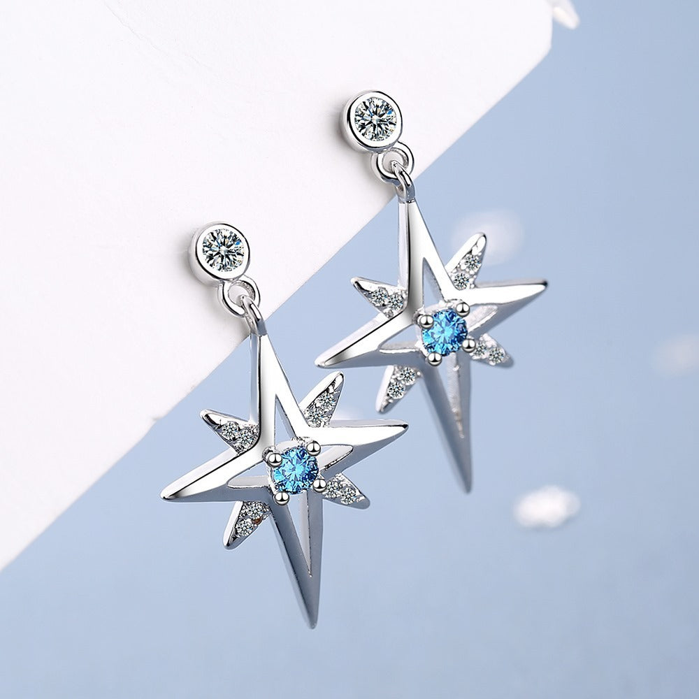 Popular Women's Korean-style Diamond Hexagonal Star Earrings Temperament