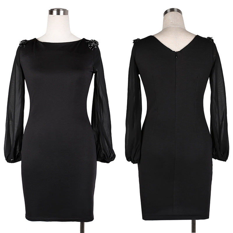 Chiffon Long Sleeve Shoulder Beaded Elegant Dress