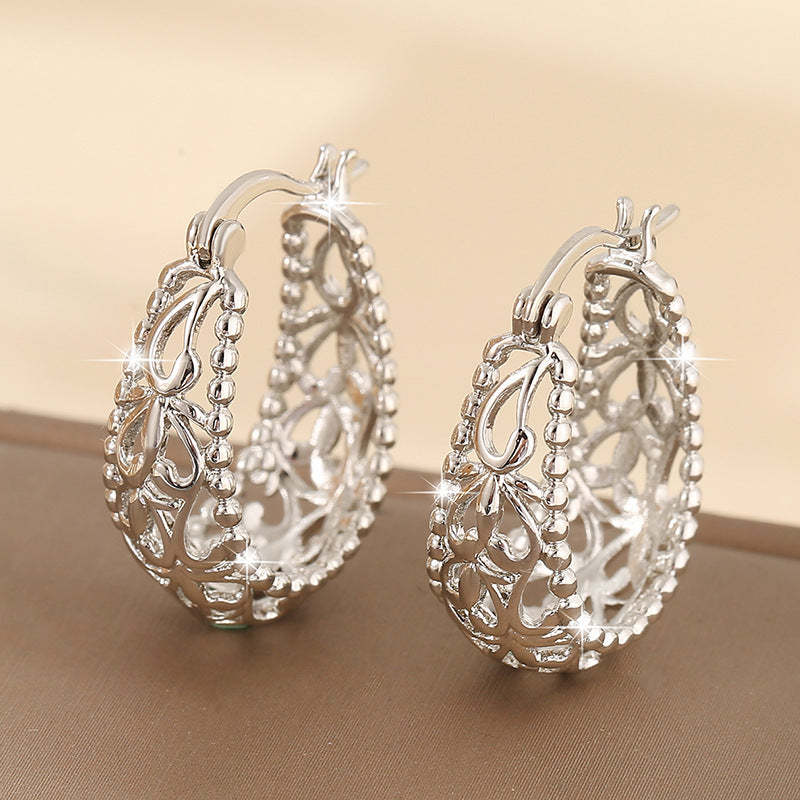 Elegant And Retro Geometric Hollowed-out Pattern Large Ear Rings In European And American Style