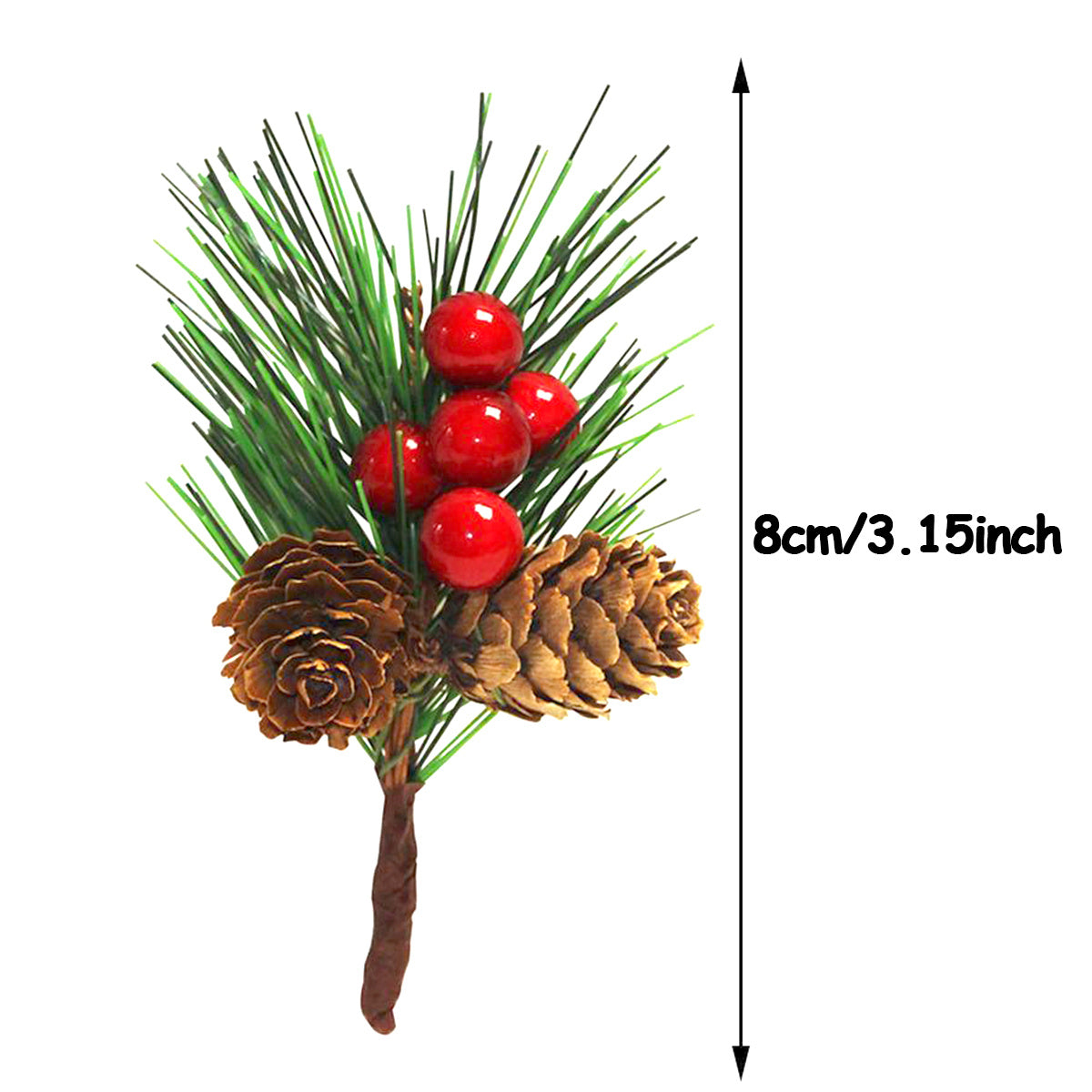 10Pcs Christmas Artificial Pine Picks Christmas Simulation Pine Needle Fake Mini Berries Pinecones For DIY Garland Flower Arrangements Holiday Wreaths Wedding Garden Xmas Tree Decorations