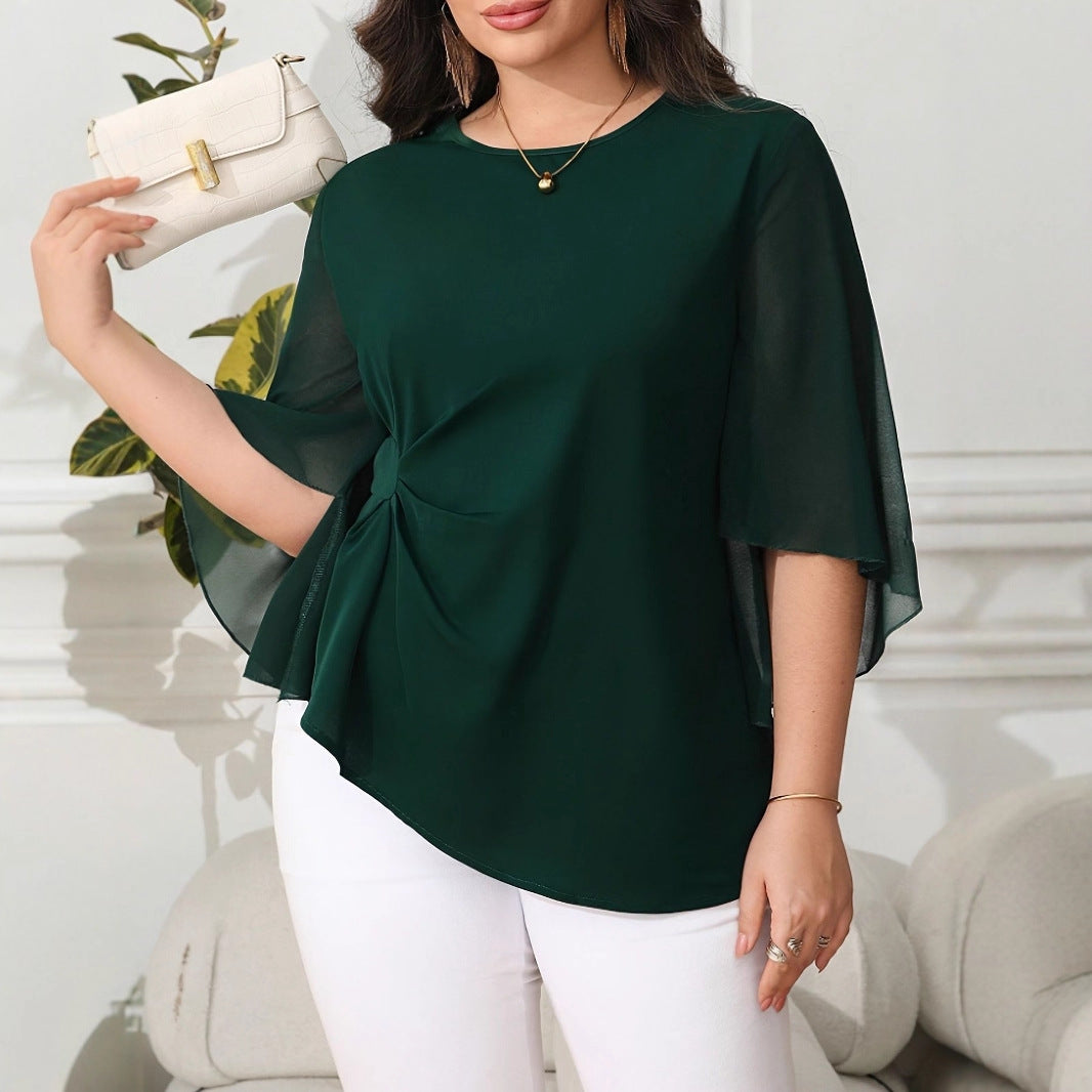 Elegant Fashion Casual Style Plus Size Chiffon Petal Sleeve Short Sleeve T-Shirt