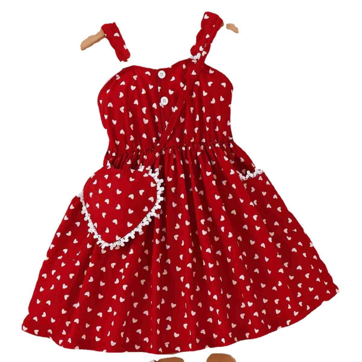 Polyester Children's Heart Printing Stitching Lace Hanging A- Line Skirt