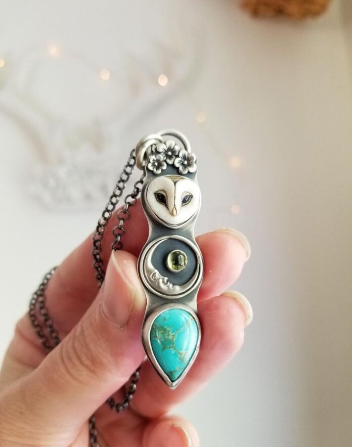 Vintage Animal Owl Pendant With Turquoise Alloy Necklace