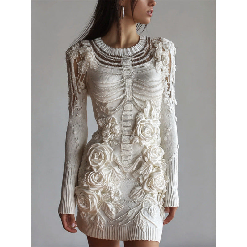 Halloween 3D Printed Long Sleeve Narrow Dress