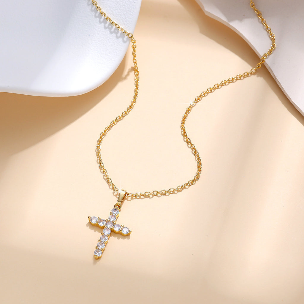 Zircon Cross Gold Plated Necklace For Women