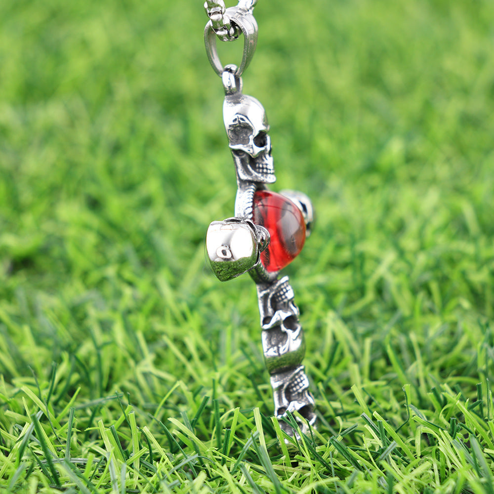 Skull Red Eye Cross Polished Men's And Women's Pendants